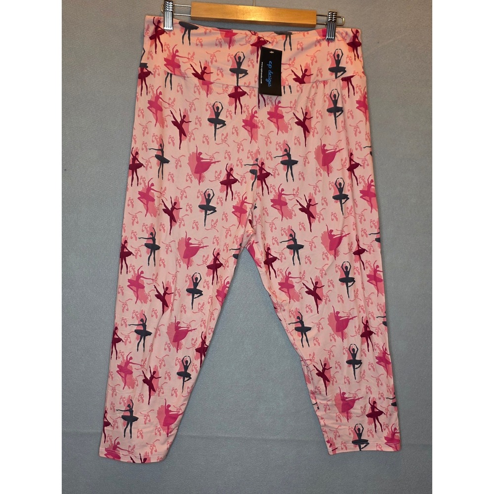 CP Designs Ballerina Print Capri Leggings Pink Tall & Curvy NWT Size 14-22